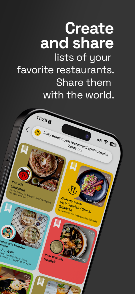 Zjedz.my: Restaurant bookings - Mobile app interface showing curated lists of favorite restaurants and food recommendations