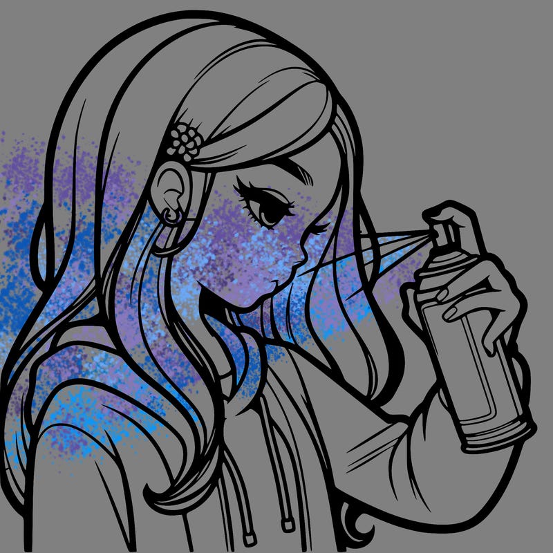 a realistic girl spray painting