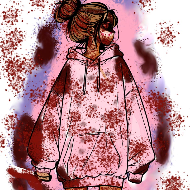 realistic girl with a oversized sweatshirt on and a bun