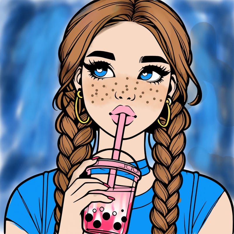 realistic girl with braided hair drinking boba