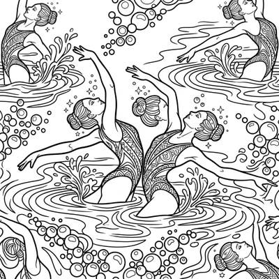 Immerse yourself in the world of artistic swimming with this captivating coloring page. Featuring graceful swimmers in a synchronized routine, it's a perfect blend of sport and art for you to bring to life.