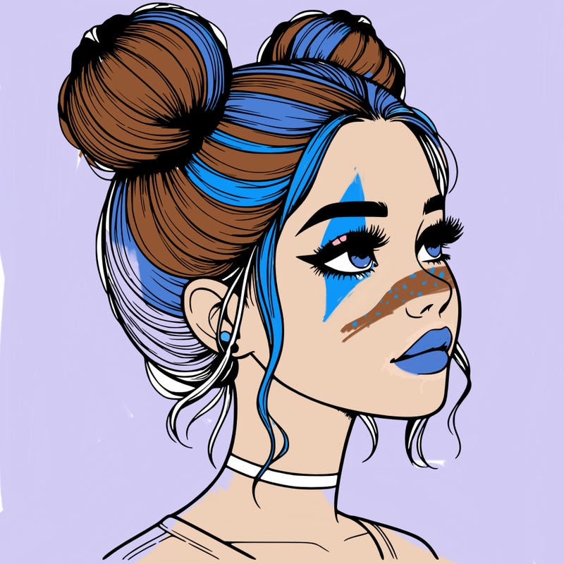 realistic girl with buns on the top of her head