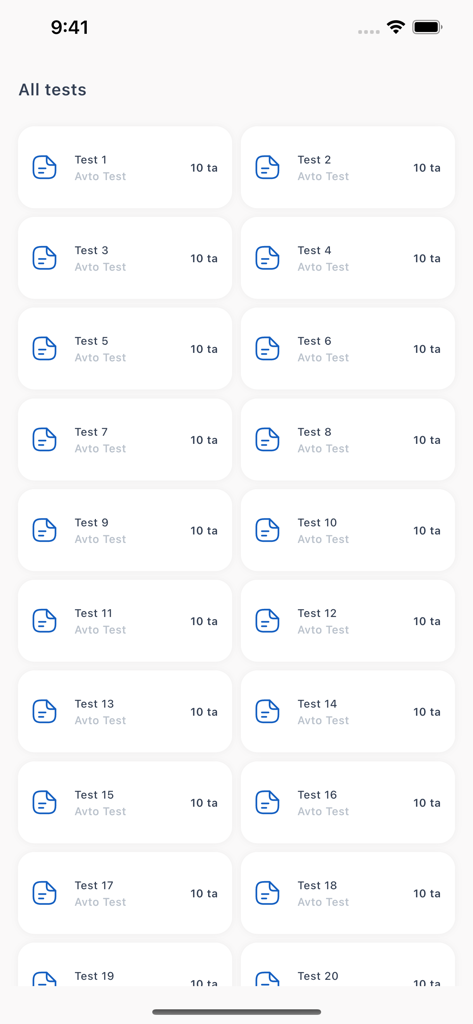 Avto Test - Une liste de tests pratiques sur le code de la route dans l'application Avto Test