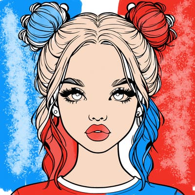 realistic girl with two buns in hair and lips