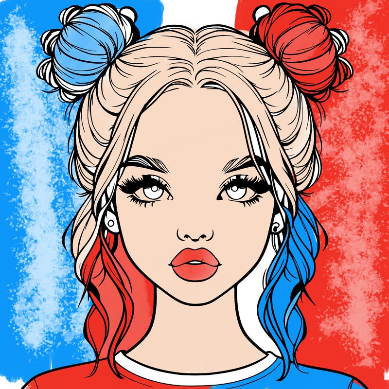 realistic girl with two buns in hair and lips