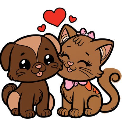 cat with a dog and in love