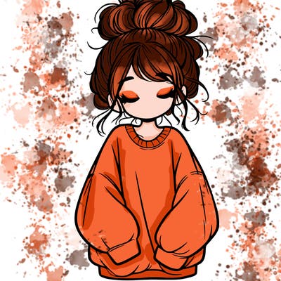 girl with baggy sweatshirt and messy bun