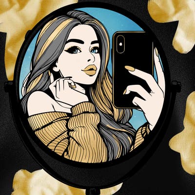 realistic girl taking mirror selfie beautiful