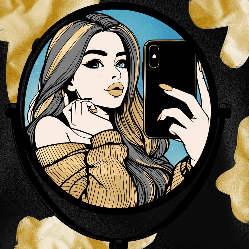 realistic girl taking mirror selfie beautiful