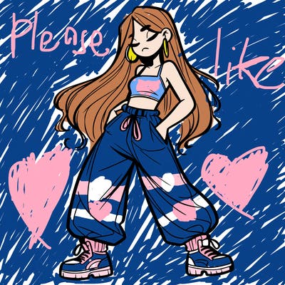 girl in baggy pants crop top and long hair