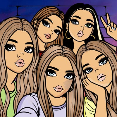 group of teen girls friends y2k up close in a selfie