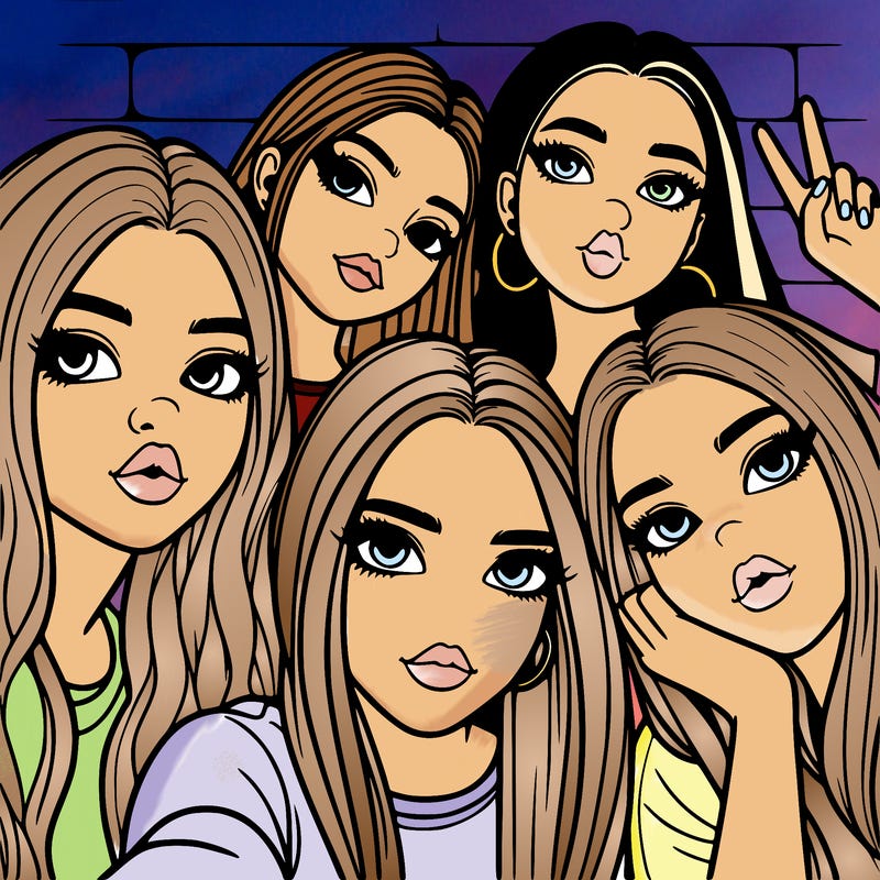 group of teen girls friends y2k up close in a selfie