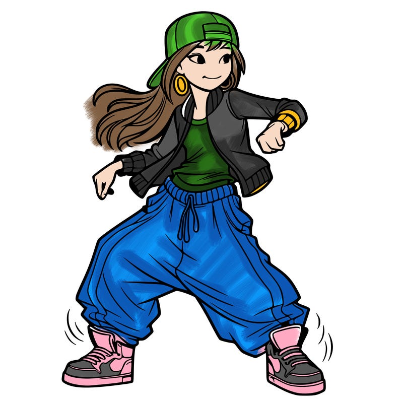 teenage girl doing street dance in baggy clothes