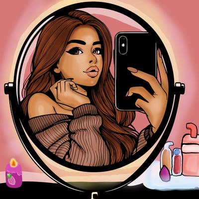 realistic girl taking mirror selfie beautiful