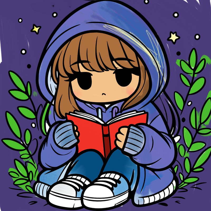 girl in oversized hoodie reading a book