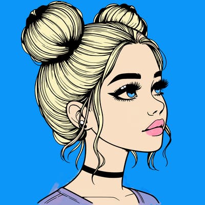 realistic girl with buns on the top of her head
