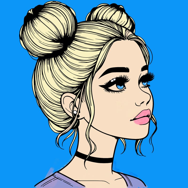 realistic girl with buns on the top of her head