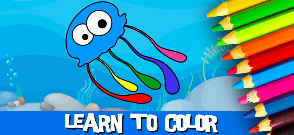 Ocean Games: Kids & Girls 1-6 - Medusa cartone animato e matite colorate in un gioco da colorare a tema oceano per bambini
