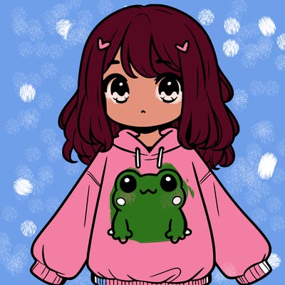 girl wearing frogging sweatshirt