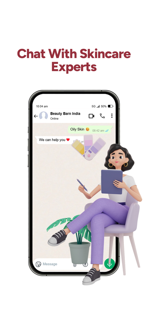 Beauty Barn: Korean Skincare - Chat interface for expert skincare consultation on the Beauty Barn app.