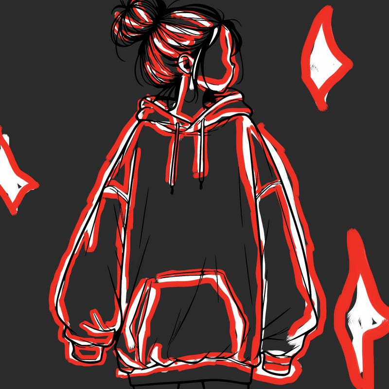 realistic girl with a oversized sweatshirt on and a bun