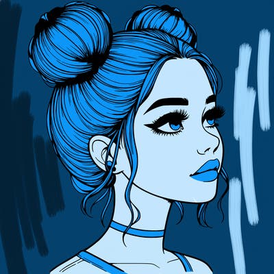 realistic girl with buns on the top of her head