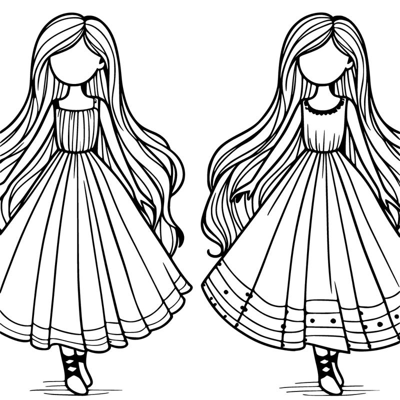 two girls with long flowing dresses and hair