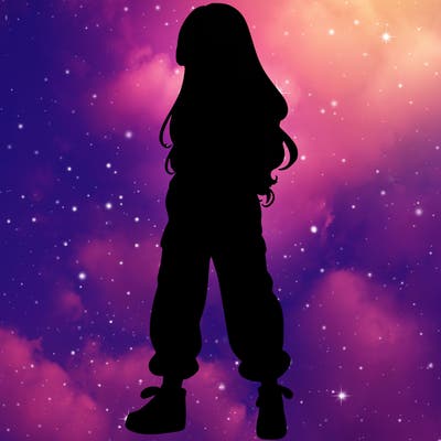 girl in baggy pants crop top and long hair