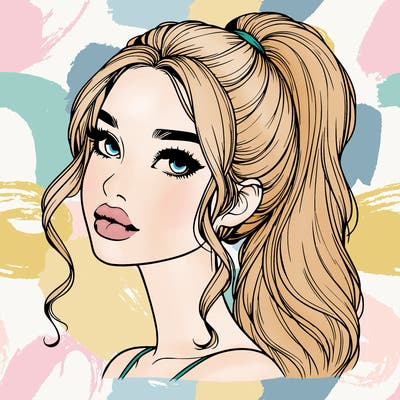 realistic girl with a ponytail on her hair and lips