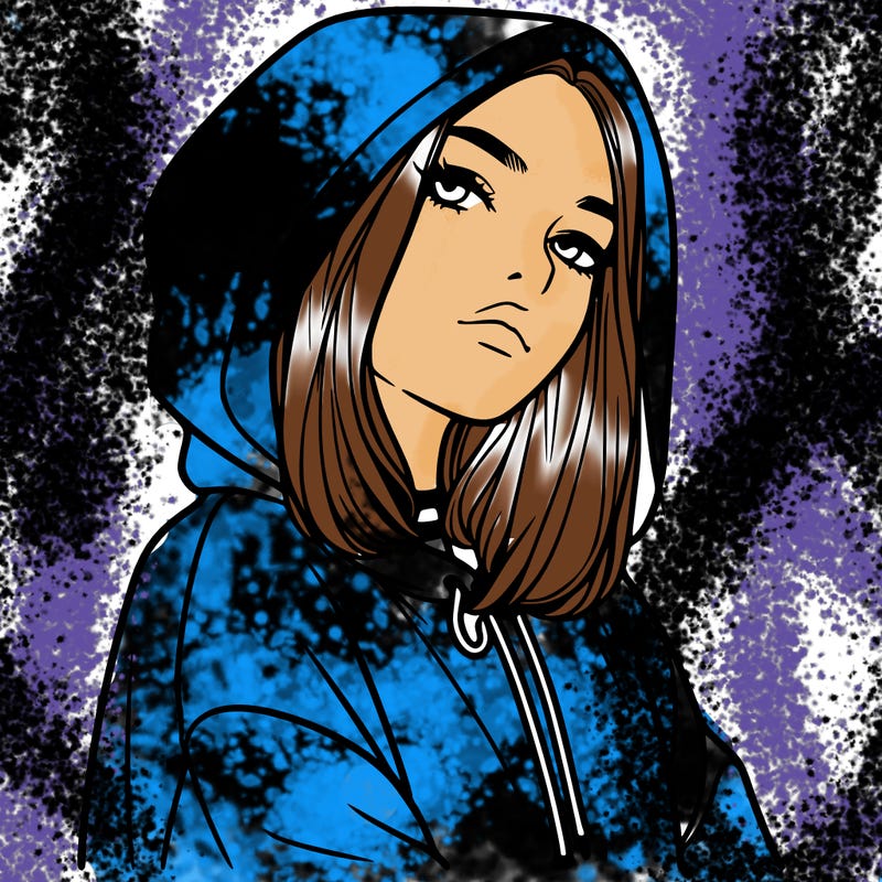 a realistic girl in a hoodie