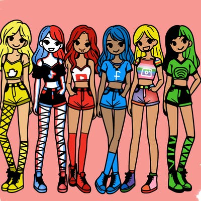 a group of girls wearing crop tops and shorts