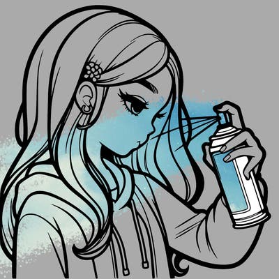 a realistic girl spray painting
