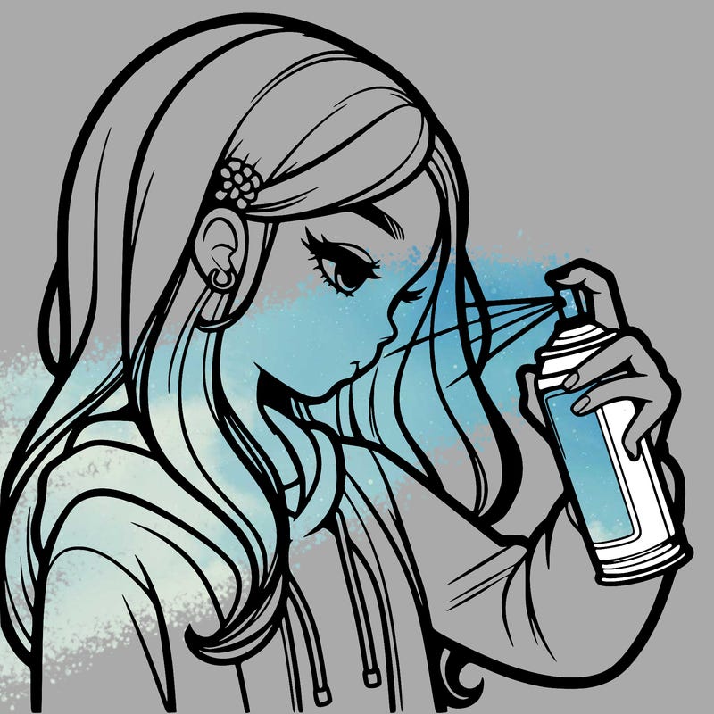 a realistic girl spray painting