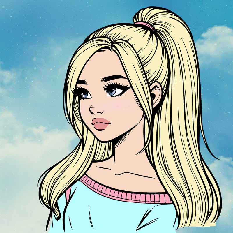 realistic girl with a high ponytail