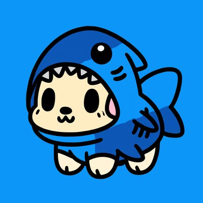 cute dog wearing a shark costume