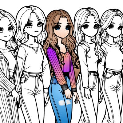 six girls in a line realistic