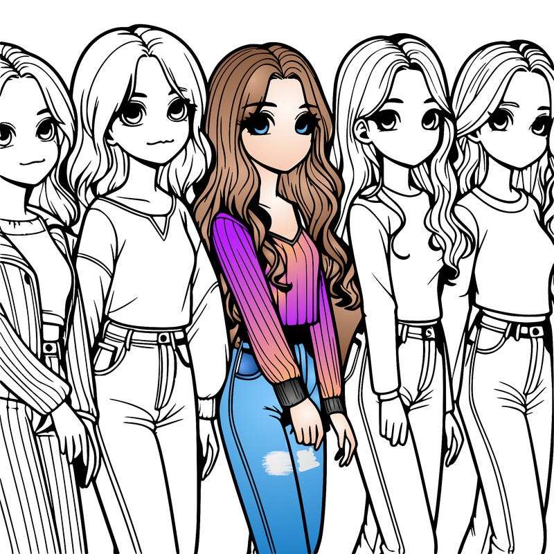 six girls in a line realistic