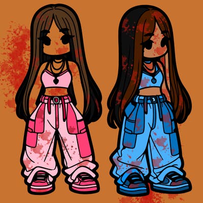 girl in baggy pants crop top and long hair