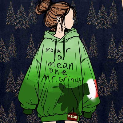 realistic girl with a oversized sweatshirt on and a bun