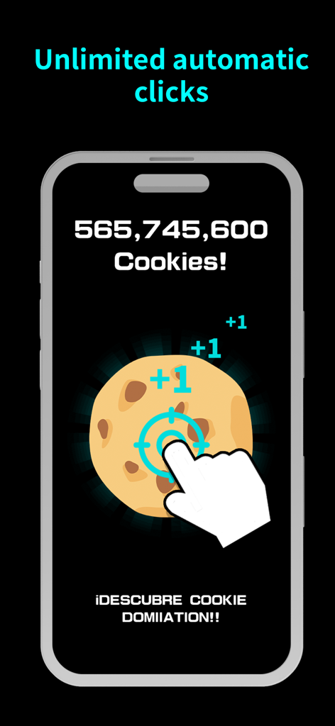 OC Auto Clicker: Auto Tapper - Mobile phone screen showing an auto tapper performing unlimited automatic clicks on a cookie clicker game