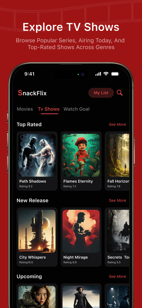 NetMirror : Find Movies & Show - NetMirror app interface showing categories for top rated and new release TV shows