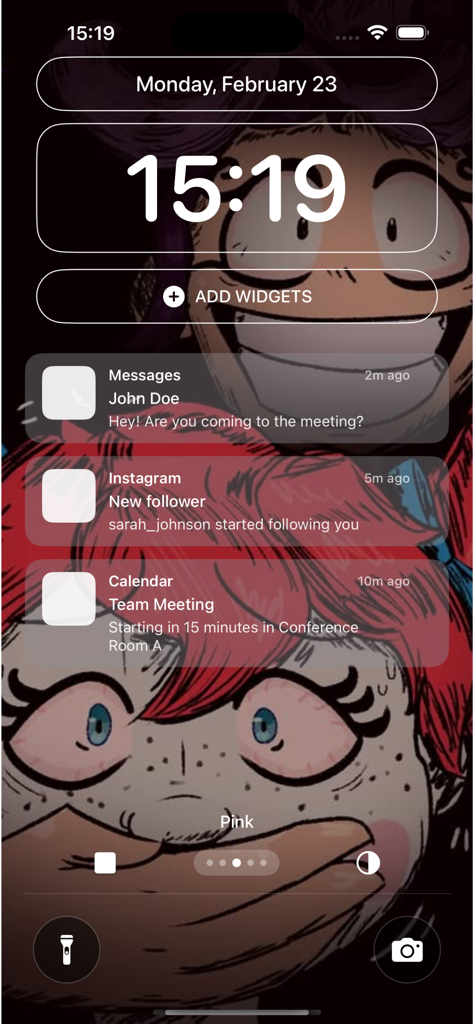Fondo de pantalla de fanart de Lily Playtime 5 mostrado en la pantalla de bloqueo de un iPhone.