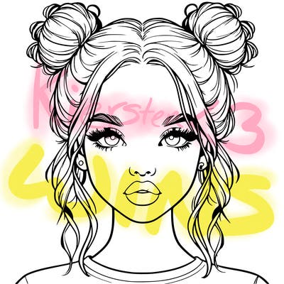 realistic girl with two buns in hair and lips