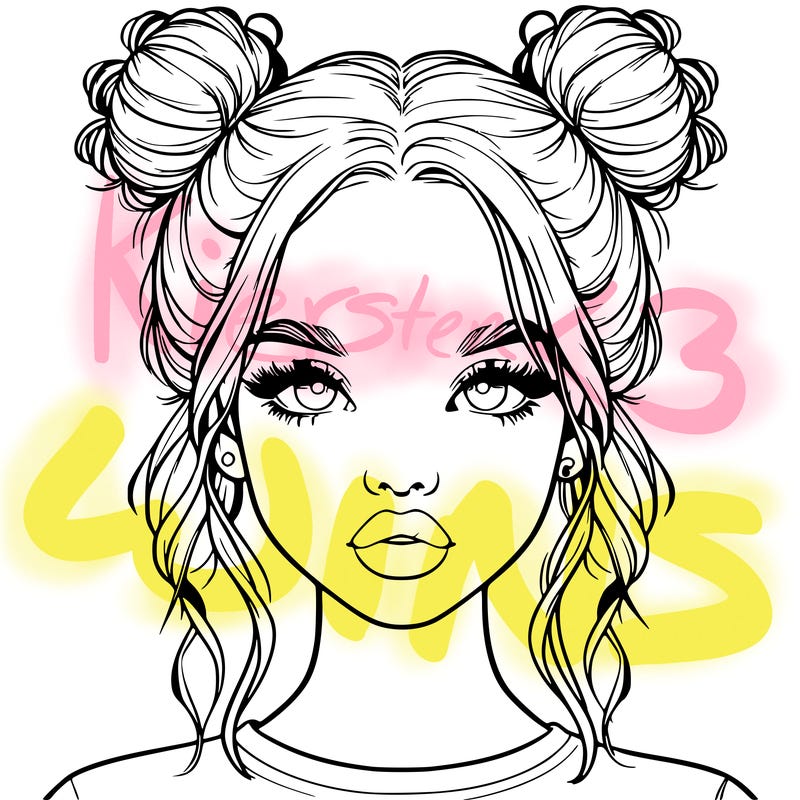 realistic girl with two buns in hair and lips
