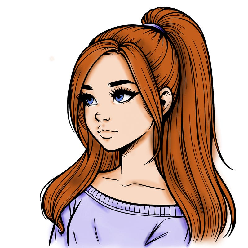 realistic girl with a high ponytail