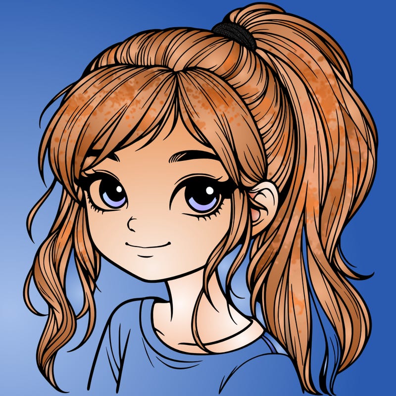 realistic girl with ponytail