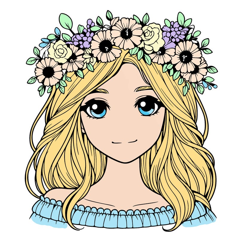girl with flowers crown realistic