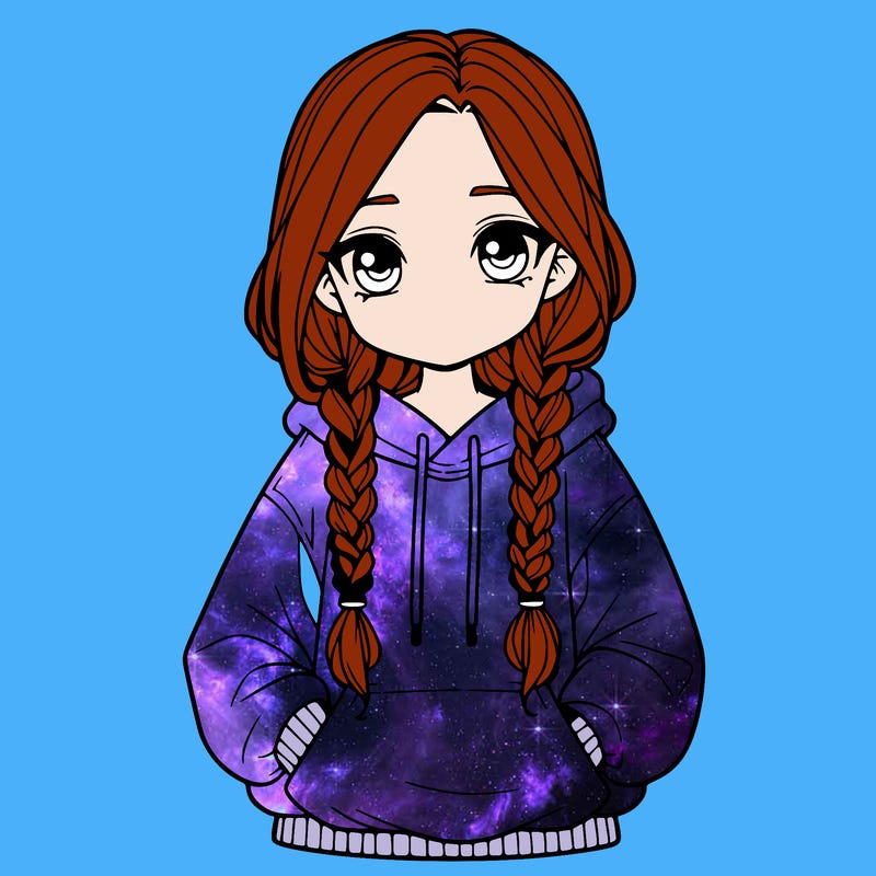 a realistic girl with a oversized hoodie and she has braids