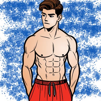 a realistic man with abs and short hair