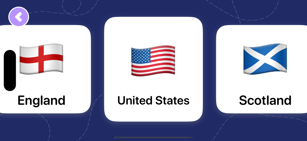 World Countries Flags - Learn - Flashcards educacionais mostrando as bandeiras da Inglaterra, Estados Unidos e Escócia